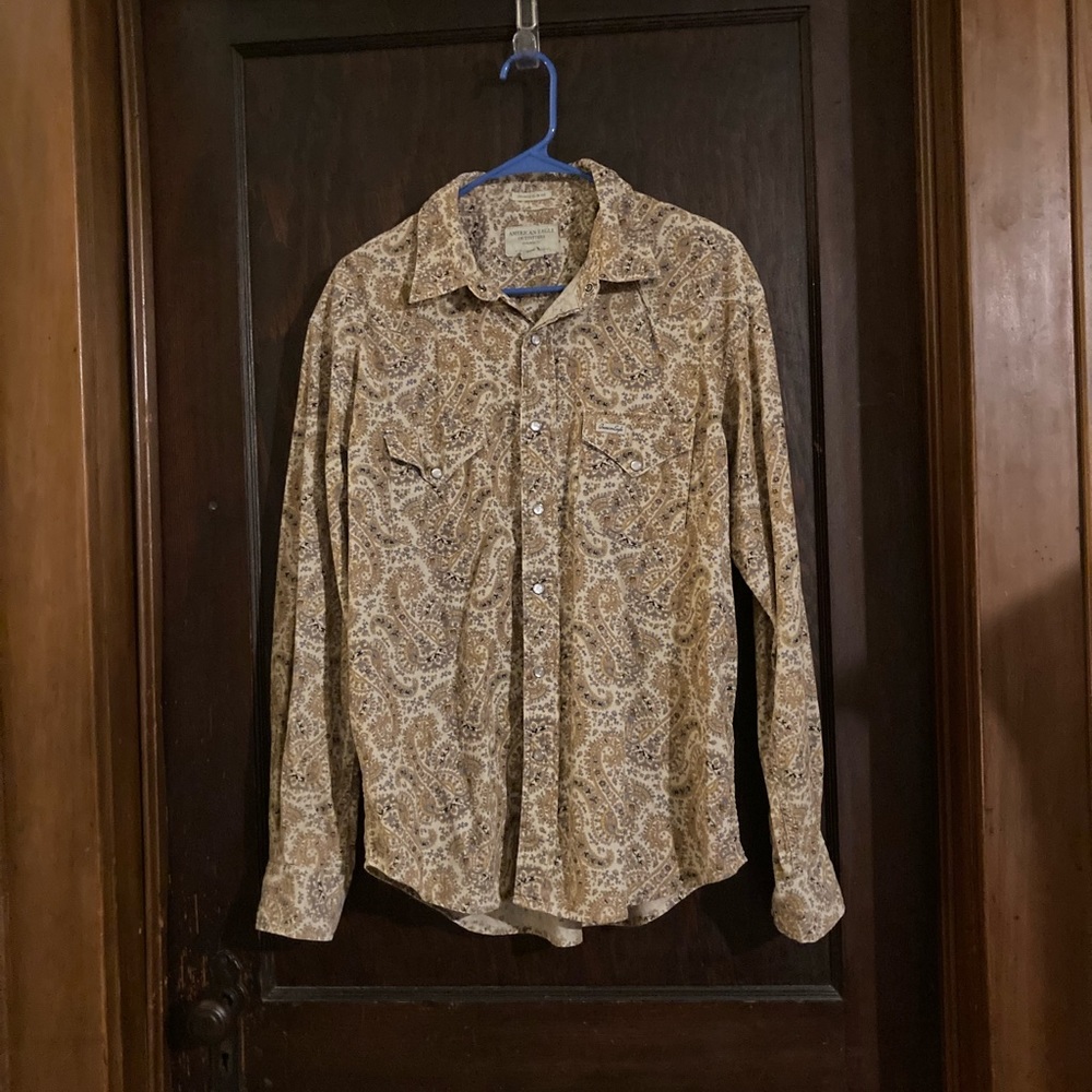 American Eagle Vintage Slim Fit Corduroy Shirt in Paisley Print, size medium.